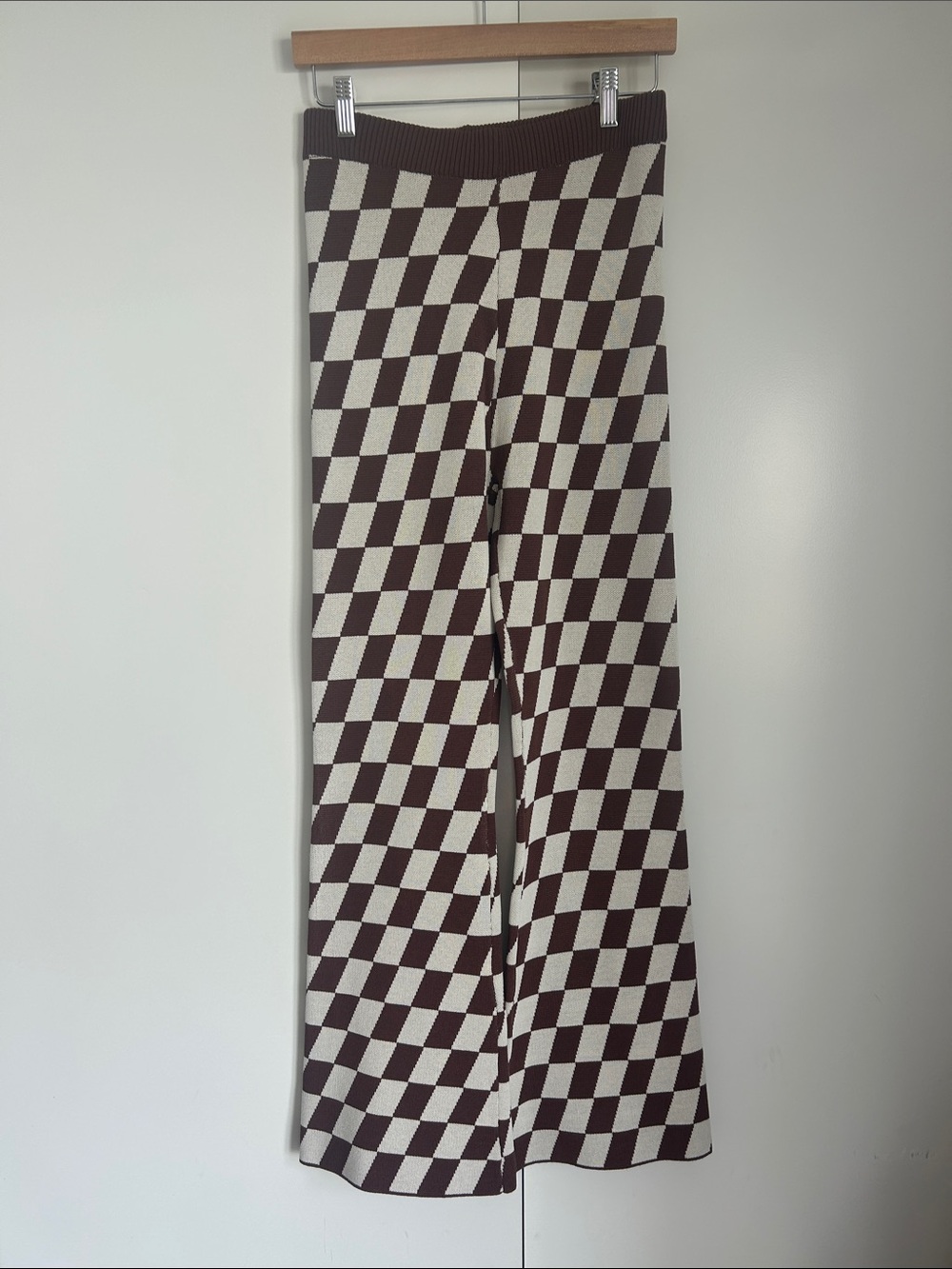 Shop Stevie Brown and Cream Checkerboard Knit Pants
